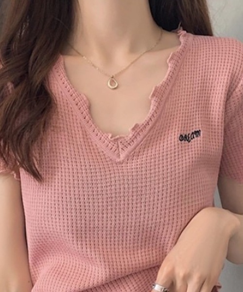 Beststore(ベストストア)の「Tシャツ ショート丈 トップス 刺繍ロゴ(Tシャツ/カットソー・レディース・ホワイト/ブラック/ブルー/ピンク・FREE)」の19枚目の写真