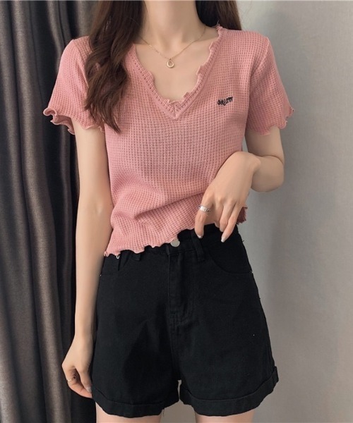 Beststore(ベストストア)の「Tシャツ ショート丈 トップス 刺繍ロゴ(Tシャツ/カットソー・レディース・ホワイト/ブラック/ブルー/ピンク・FREE)」の15枚目の写真