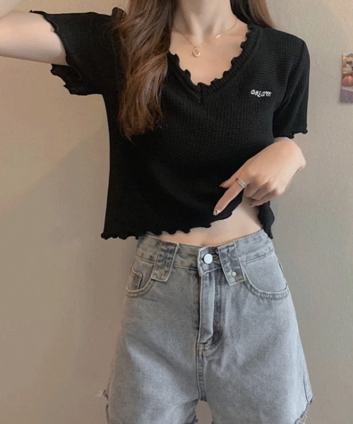Beststore(ベストストア)の「Tシャツ ショート丈 トップス 刺繍ロゴ(Tシャツ/カットソー・レディース・ホワイト/ブラック/ブルー/ピンク・FREE)」の22枚目の写真
