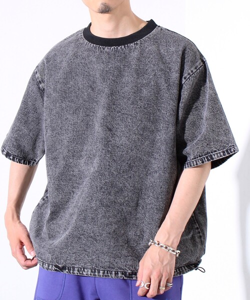 GLOSTER(グロスター)の「【GLOSTER/グロスター】デニムライクカットソー クルーネックTシャツ ドローコード付き(Tシャツ/カットソー・メンズ・インディゴブルー/ブラック/ライトブルー・M/XL/L)」の2枚目の写真