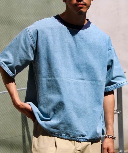 GLOSTER(グロスター)の「【GLOSTER/グロスター】デニムライクカットソー クルーネックTシャツ ドローコード付き(Tシャツ/カットソー・メンズ・インディゴブルー/ブラック/ライトブルー・M/XL/L)」の10枚目の写真