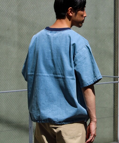 GLOSTER(グロスター)の「【GLOSTER/グロスター】デニムライクカットソー クルーネックTシャツ ドローコード付き(Tシャツ/カットソー・メンズ・インディゴブルー/ブラック/ライトブルー・M/XL/L)」の12枚目の写真