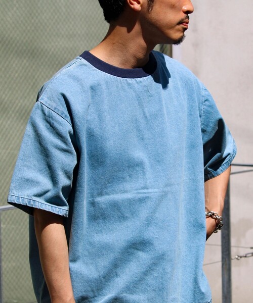 GLOSTER(グロスター)の「【GLOSTER/グロスター】デニムライクカットソー クルーネックTシャツ ドローコード付き(Tシャツ/カットソー・メンズ・インディゴブルー/ブラック/ライトブルー・M/XL/L)」の14枚目の写真