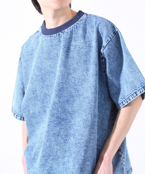 GLOSTER(グロスター)の「【GLOSTER/グロスター】デニムライクカットソー クルーネックTシャツ ドローコード付き(Tシャツ/カットソー・メンズ・インディゴブルー/ブラック/ライトブルー・M/XL/L)」の4枚目の写真