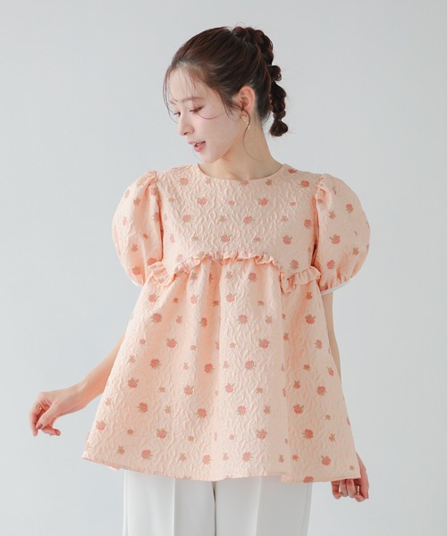 フラワージャガード袖パイピングトップス（その他トップス