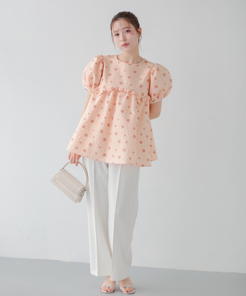 fitmore シアージャガード花柄パイピングトップス グリーン シアージャガード花柄パイピングトップス【宅配便】 | Fit more