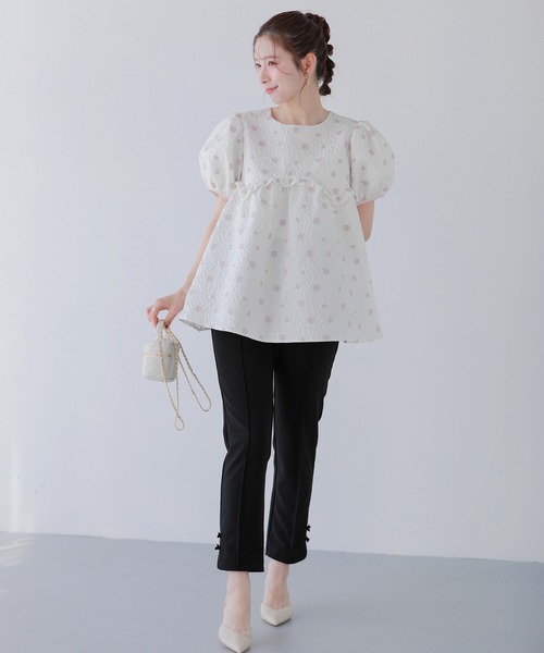 fitmore シアージャガード花柄パイピングトップス グリーン シアージャガード花柄パイピングトップス【宅配便】 | Fit more