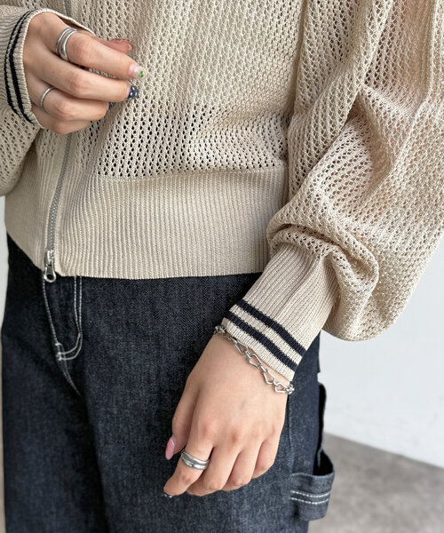 U.S. POLO ASSN.】クルーネックメッシュカーディガン