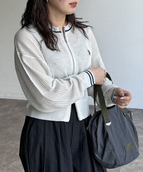 U.S. POLO ASSN.】クルーネックメッシュカーディガン
