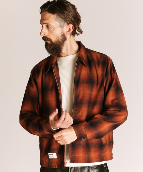 schott（ショット）の「Schott/ショット/OMBRE JACKET/オンブレチェック ジャケット（ブルゾン・メンズ・ブラウン/ブラック・2XL/XL/L/M）」の5枚目の写真