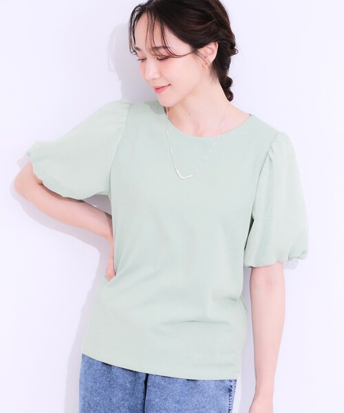 DRESKIP(ドレスキップ)の「◆【S-LL/ひんやり/UV】お袖シアー バルーントップス(Tシャツ/カットソー・レディース・グリーン系/ブラック/イエロー系その他/オフホワイト・01/02/03/04)」の3枚目の写真