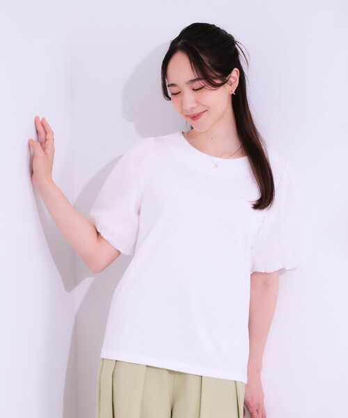 DRESKIP(ドレスキップ)の「◆【S-LL/ひんやり/UV】お袖シアー バルーントップス(Tシャツ/カットソー・レディース・グリーン系/ブラック/イエロー系その他/オフホワイト・01/02/03/04)」の5枚目の写真