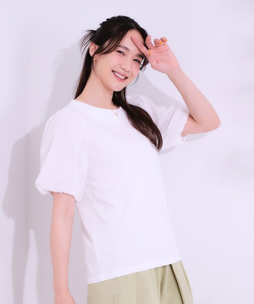 DRESKIP(ドレスキップ)の「◆【S-LL/ひんやり/UV】お袖シアー バルーントップス(Tシャツ/カットソー・レディース・グリーン系/ブラック/イエロー系その他/オフホワイト・01/02/03/04)」の6枚目の写真