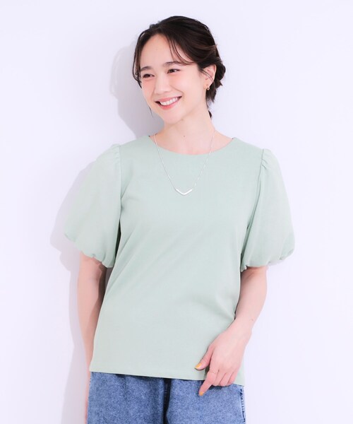 DRESKIP(ドレスキップ)の「◆【S-LL/ひんやり/UV】お袖シアー バルーントップス(Tシャツ/カットソー・レディース・グリーン系/ブラック/イエロー系その他/オフホワイト・01/02/03/04)」の13枚目の写真