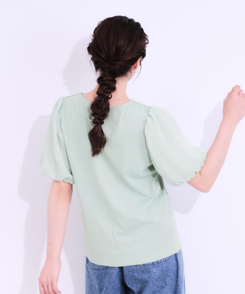 DRESKIP(ドレスキップ)の「◆【S-LL/ひんやり/UV】お袖シアー バルーントップス(Tシャツ/カットソー・レディース・グリーン系/ブラック/イエロー系その他/オフホワイト・01/02/03/04)」の14枚目の写真
