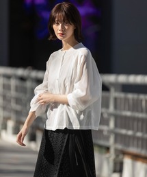 Munich | コットンローン×からみ素材ドッキングリブカフブラウス(シャツ/ブラウス)