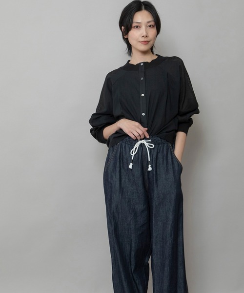 Munich(ミューニック)の「コットンローン×からみ素材ドッキングリブカフブラウス(シャツ/ブラウス・レディース・ブラック/ホワイト/ネイビー・FREE)」の9枚目の写真