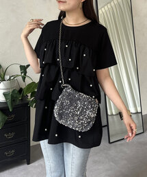 パールフリルティアードTシャツ