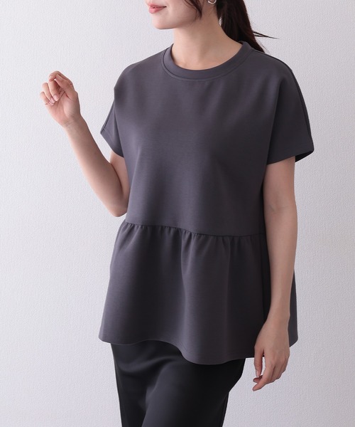 Lace Ladies（レースレディース）の「ソリッドカラー クルーネック ペプラム 半袖 Tシャツ（Tシャツ/カットソー・レディース・ブラック/グレイッシュベージュ/チャコールグレー/ホワイト/モカ・S/FREE）」の3枚目の写真