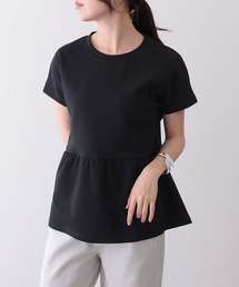 BLUELEA ペプラムデザイン 半袖Tシャツ ブラック/ベージュ BLUELEA ペプラムデザイン 半袖Tシャツ ブラック/ベージュ