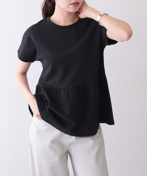 Lace Ladies（レースレディース）の「ソリッドカラー クルーネック ペプラム 半袖 Tシャツ（Tシャツ/カットソー・レディース・ブラック/グレイッシュベージュ/チャコールグレー/ホワイト/モカ・S/FREE）」の13枚目の写真