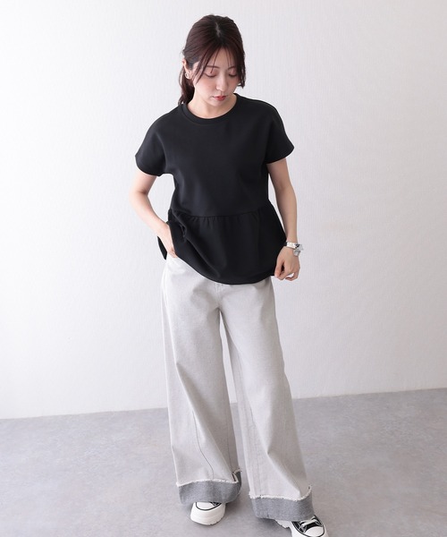 Lace Ladies（レースレディース）の「ソリッドカラー クルーネック ペプラム 半袖 Tシャツ（Tシャツ/カットソー・レディース・ブラック/グレイッシュベージュ/チャコールグレー/ホワイト/モカ・S/FREE）」の8枚目の写真