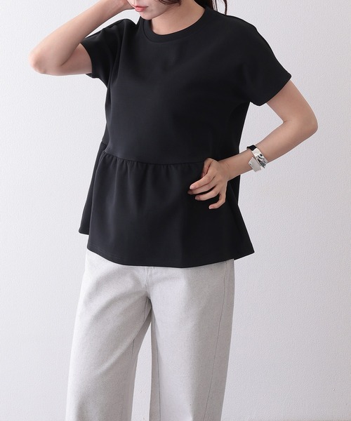 Lace Ladies（レースレディース）の「ソリッドカラー クルーネック ペプラム 半袖 Tシャツ（Tシャツ/カットソー・レディース・ブラック/グレイッシュベージュ/チャコールグレー/ホワイト/モカ・S/FREE）」の9枚目の写真