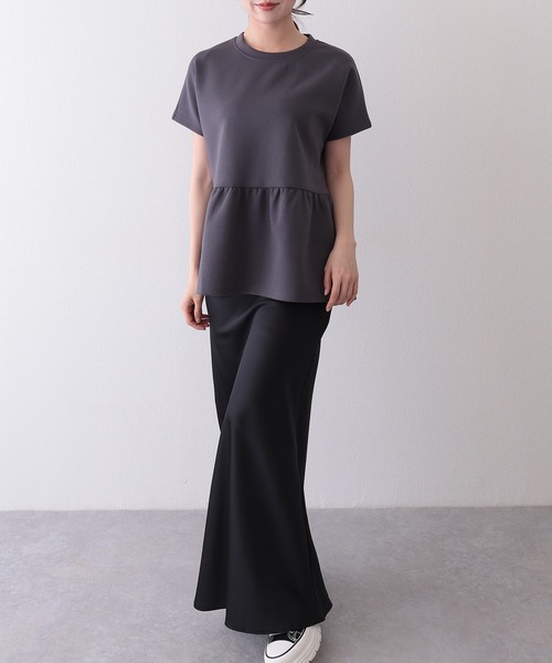 Lace Ladies（レースレディース）の「ソリッドカラー クルーネック ペプラム 半袖 Tシャツ（Tシャツ/カットソー・レディース・ブラック/グレイッシュベージュ/チャコールグレー/ホワイト/モカ・S/FREE）」の10枚目の写真