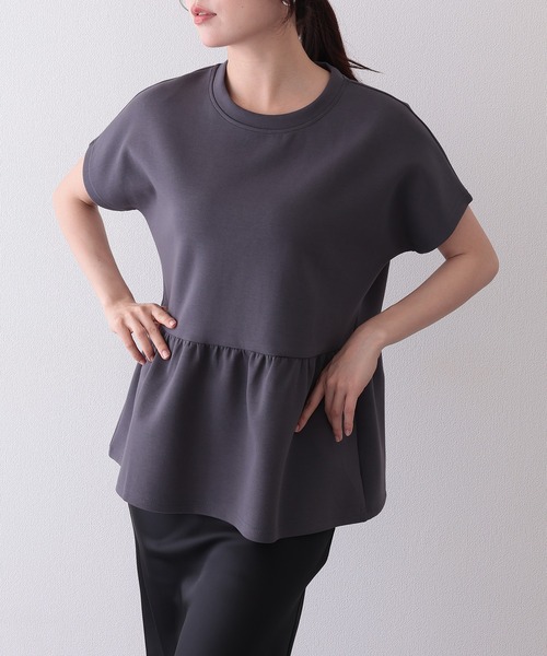 Lace Ladies（レースレディース）の「ソリッドカラー クルーネック ペプラム 半袖 Tシャツ（Tシャツ/カットソー・レディース・ブラック/グレイッシュベージュ/チャコールグレー/ホワイト/モカ・S/FREE）」の11枚目の写真