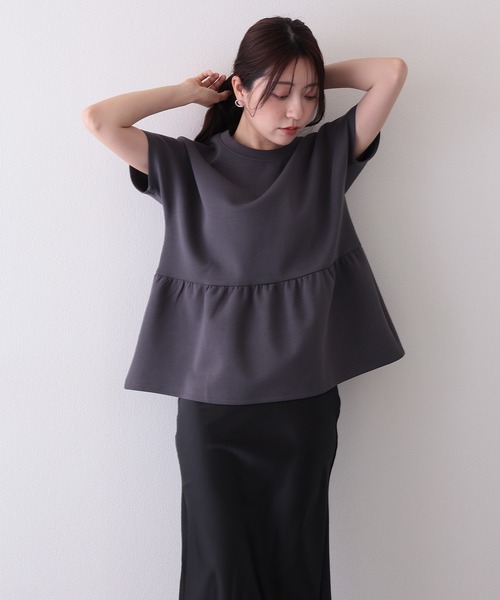 Lace Ladies（レースレディース）の「ソリッドカラー クルーネック ペプラム 半袖 Tシャツ（Tシャツ/カットソー・レディース・ブラック/グレイッシュベージュ/チャコールグレー/ホワイト/モカ・S/FREE）」の12枚目の写真