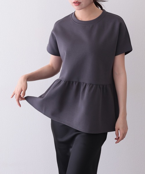 Lace Ladies（レースレディース）の「ソリッドカラー クルーネック ペプラム 半袖 Tシャツ（Tシャツ/カットソー・レディース・ブラック/グレイッシュベージュ/チャコールグレー/ホワイト/モカ・S/FREE）」の15枚目の写真