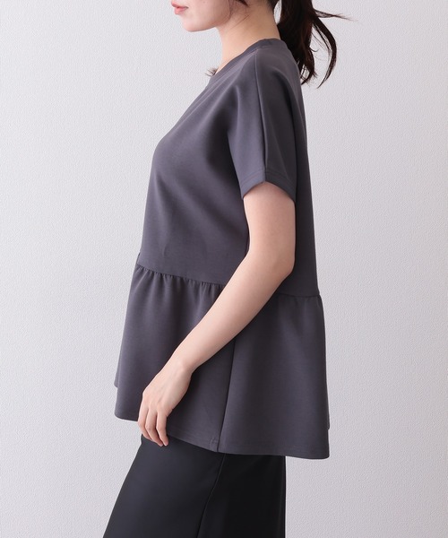 Lace Ladies（レースレディース）の「ソリッドカラー クルーネック ペプラム 半袖 Tシャツ（Tシャツ/カットソー・レディース・ブラック/グレイッシュベージュ/チャコールグレー/ホワイト/モカ・S/FREE）」の16枚目の写真