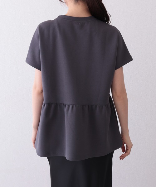 Lace Ladies（レースレディース）の「ソリッドカラー クルーネック ペプラム 半袖 Tシャツ（Tシャツ/カットソー・レディース・ブラック/グレイッシュベージュ/チャコールグレー/ホワイト/モカ・S/FREE）」の17枚目の写真