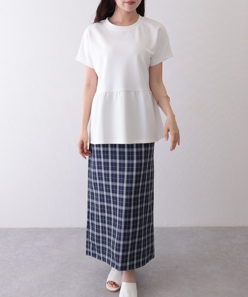 Lace Ladies（レースレディース）の「ソリッドカラー クルーネック ペプラム 半袖 Tシャツ（Tシャツ/カットソー・レディース・ブラック/グレイッシュベージュ/チャコールグレー/ホワイト/モカ・S/FREE）」の18枚目の写真