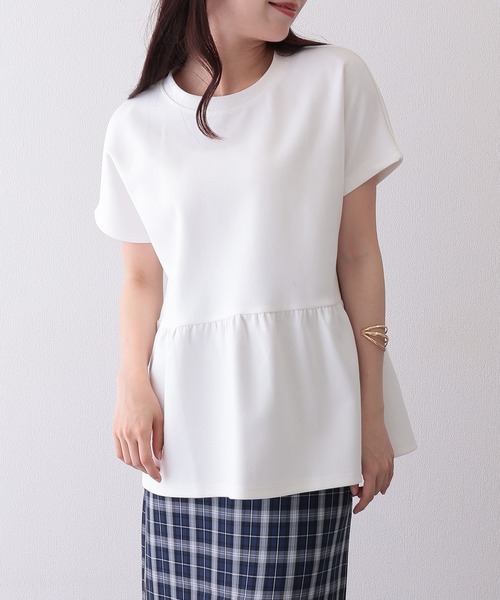 Lace Ladies（レースレディース）の「ソリッドカラー クルーネック ペプラム 半袖 Tシャツ（Tシャツ/カットソー・レディース・ブラック/グレイッシュベージュ/チャコールグレー/ホワイト/モカ・S/FREE）」の19枚目の写真