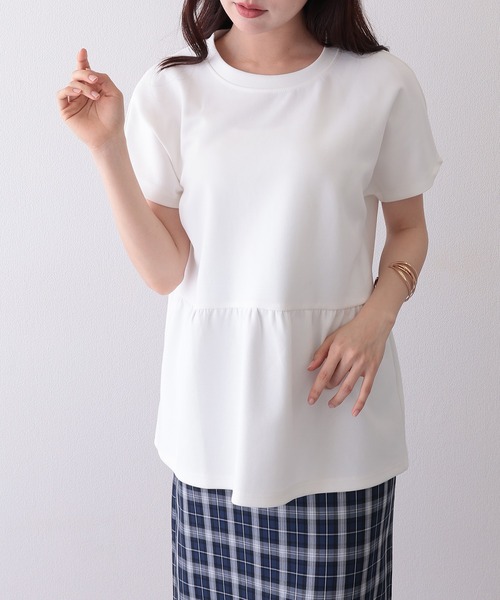Lace Ladies（レースレディース）の「ソリッドカラー クルーネック ペプラム 半袖 Tシャツ（Tシャツ/カットソー・レディース・ブラック/グレイッシュベージュ/チャコールグレー/ホワイト/モカ・S/FREE）」の20枚目の写真