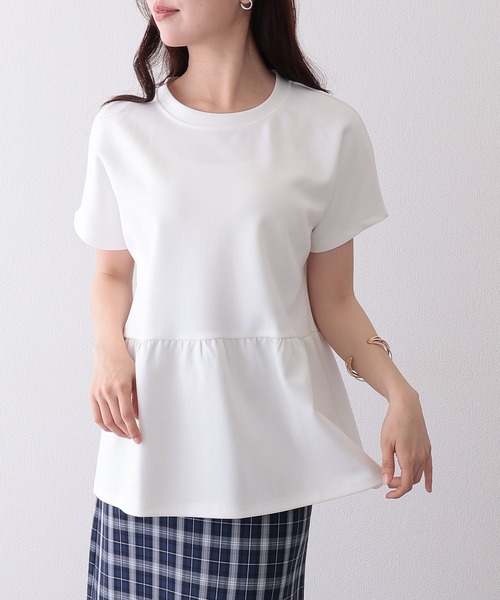 Lace Ladies（レースレディース）の「ソリッドカラー クルーネック ペプラム 半袖 Tシャツ（Tシャツ/カットソー・レディース・ブラック/グレイッシュベージュ/チャコールグレー/ホワイト/モカ・S/FREE）」の21枚目の写真