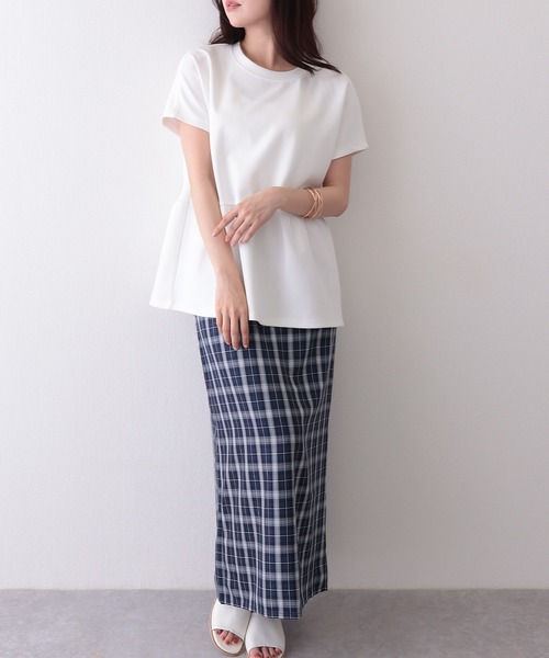 Lace Ladies（レースレディース）の「ソリッドカラー クルーネック ペプラム 半袖 Tシャツ（Tシャツ/カットソー・レディース・ブラック/グレイッシュベージュ/チャコールグレー/ホワイト/モカ・S/FREE）」の22枚目の写真