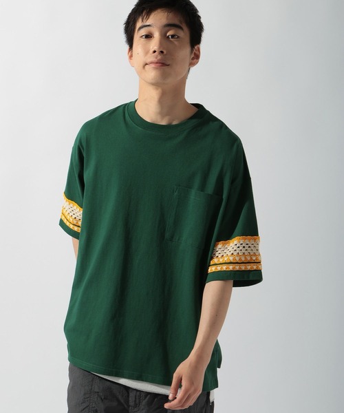 niko and...(ニコアンド)の「クロシェ切り替えTシャツ(Tシャツ/カットソー・メンズ・グリーン/チャコール/アイボリー/ブルー・MEDIUM/LARGE)」の6枚目の写真