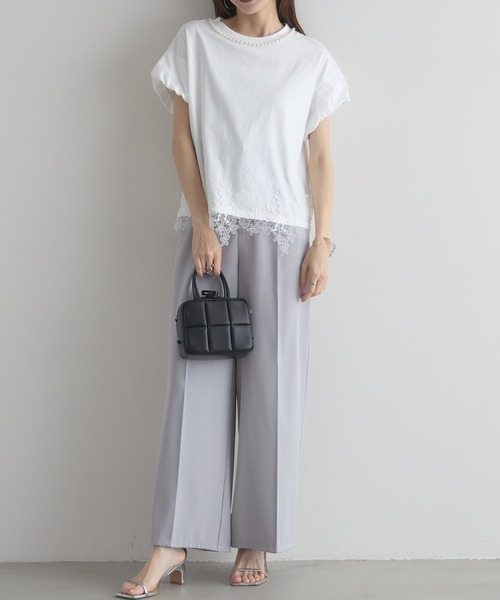 &. NOSTALGIA（アンドドットノスタルジア）の「【ZOZO限定】パールネックレースヘムトップス（Tシャツ/カットソー・レディース・ホワイト/ブラック・M）」の8枚目の写真