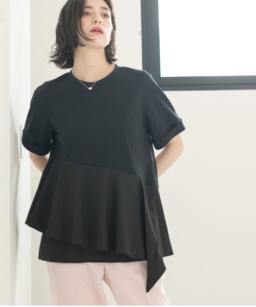 OPAQUE.CLIP(オペークドットクリップ)の「アシンメトリー切替ドッキングトップス(Tシャツ/カットソー・レディース・チャコール/ホワイト/ブラウン系6/ブラック・00)」の3枚目の写真