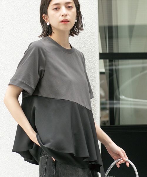OPAQUE.CLIP(オペークドットクリップ)の「アシンメトリー切替ドッキングトップス(Tシャツ/カットソー・レディース・チャコール/ホワイト/ブラウン系6/ブラック・00)」の7枚目の写真