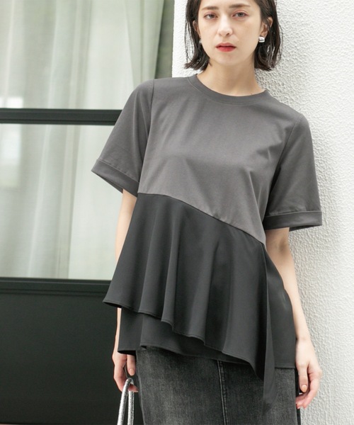 OPAQUE.CLIP(オペークドットクリップ)の「アシンメトリー切替ドッキングトップス(Tシャツ/カットソー・レディース・チャコール/ホワイト/ブラウン系6/ブラック・00)」の8枚目の写真