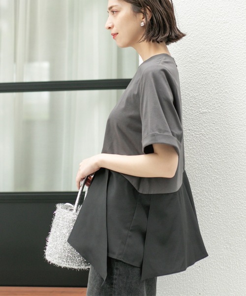 OPAQUE.CLIP(オペークドットクリップ)の「アシンメトリー切替ドッキングトップス(Tシャツ/カットソー・レディース・チャコール/ホワイト/ブラウン系6/ブラック・00)」の9枚目の写真