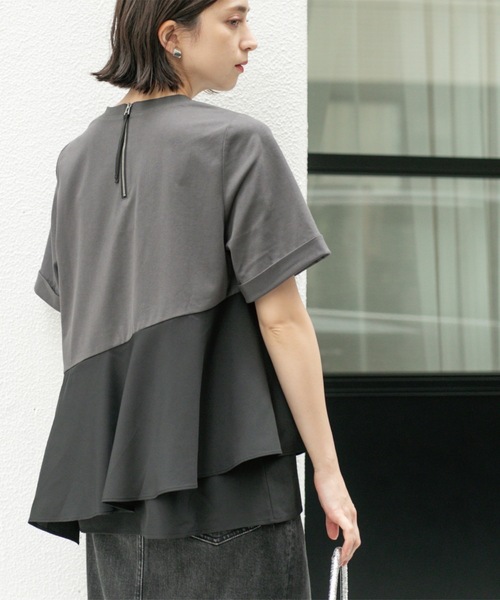 OPAQUE.CLIP(オペークドットクリップ)の「アシンメトリー切替ドッキングトップス(Tシャツ/カットソー・レディース・チャコール/ホワイト/ブラウン系6/ブラック・00)」の10枚目の写真