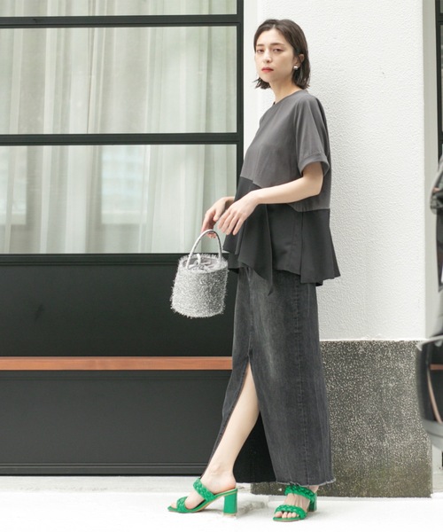 OPAQUE.CLIP(オペークドットクリップ)の「アシンメトリー切替ドッキングトップス(Tシャツ/カットソー・レディース・チャコール/ホワイト/ブラウン系6/ブラック・00)」の12枚目の写真