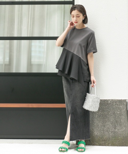 OPAQUE.CLIP(オペークドットクリップ)の「アシンメトリー切替ドッキングトップス(Tシャツ/カットソー・レディース・チャコール/ホワイト/ブラウン系6/ブラック・00)」の13枚目の写真