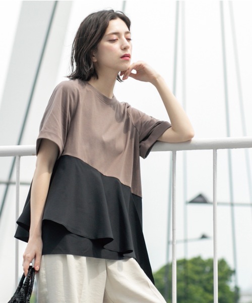 OPAQUE.CLIP(オペークドットクリップ)の「アシンメトリー切替ドッキングトップス(Tシャツ/カットソー・レディース・チャコール/ホワイト/ブラウン系6/ブラック・00)」の16枚目の写真