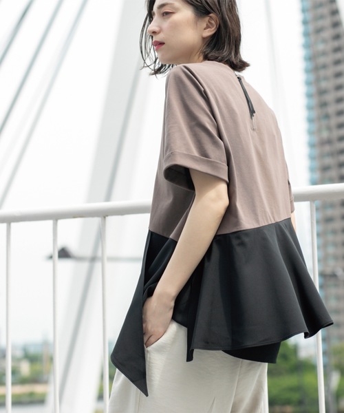 OPAQUE.CLIP(オペークドットクリップ)の「アシンメトリー切替ドッキングトップス(Tシャツ/カットソー・レディース・チャコール/ホワイト/ブラウン系6/ブラック・00)」の17枚目の写真