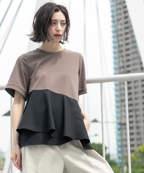 OPAQUE.CLIP(オペークドットクリップ)の「アシンメトリー切替ドッキングトップス(Tシャツ/カットソー・レディース・チャコール/ホワイト/ブラウン系6/ブラック・00)」の18枚目の写真